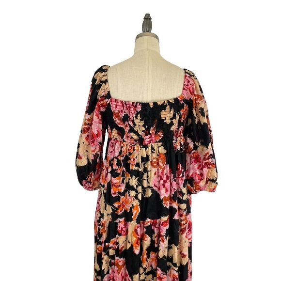 Anthropologie Floral Maxi Dress S Black Pink Blossom Tiered Dark Romantic Boho - Picture 7 of 16